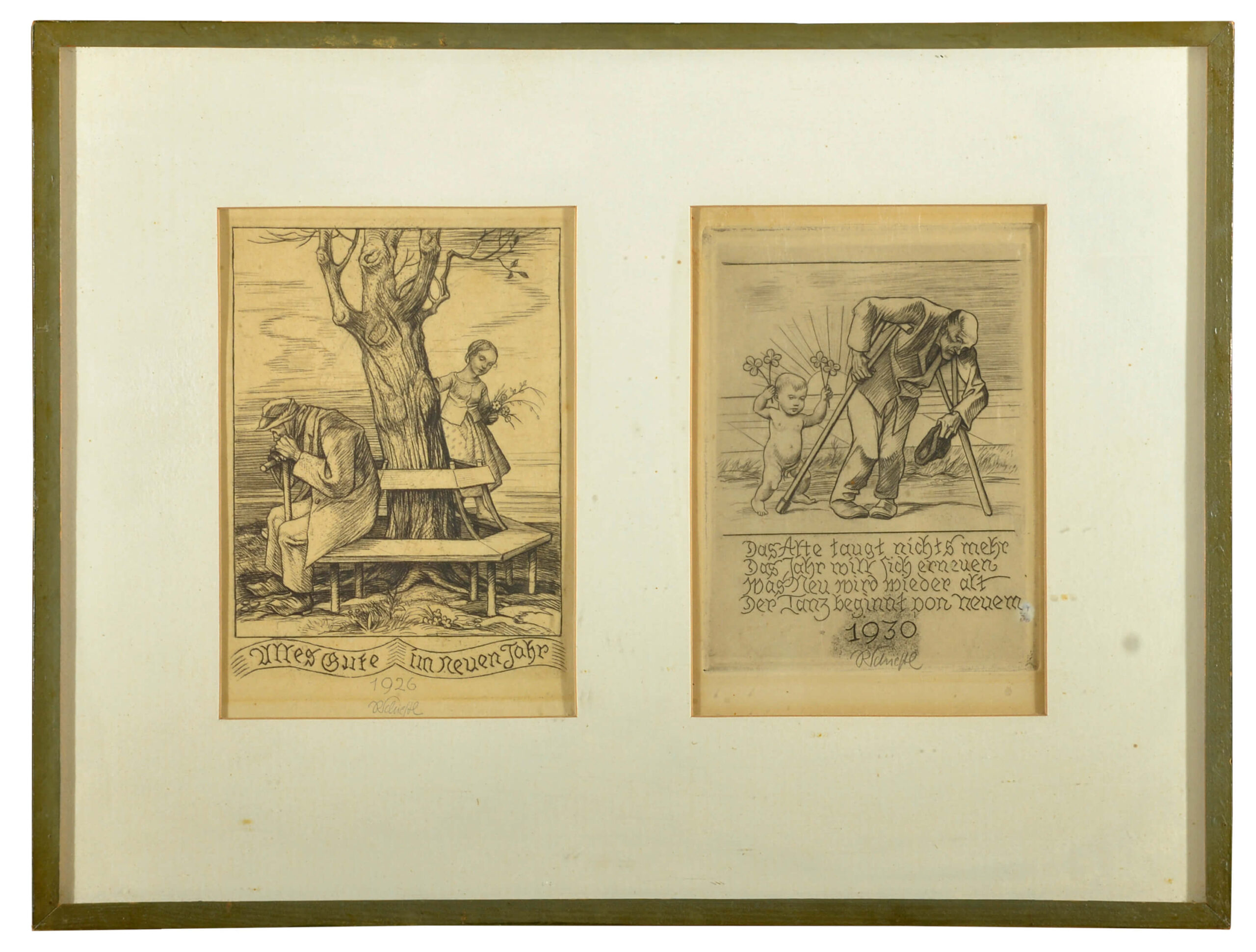 Rudolf Schiestl: zwei Neujahrskarten, 1926 und 1930, kfh0132