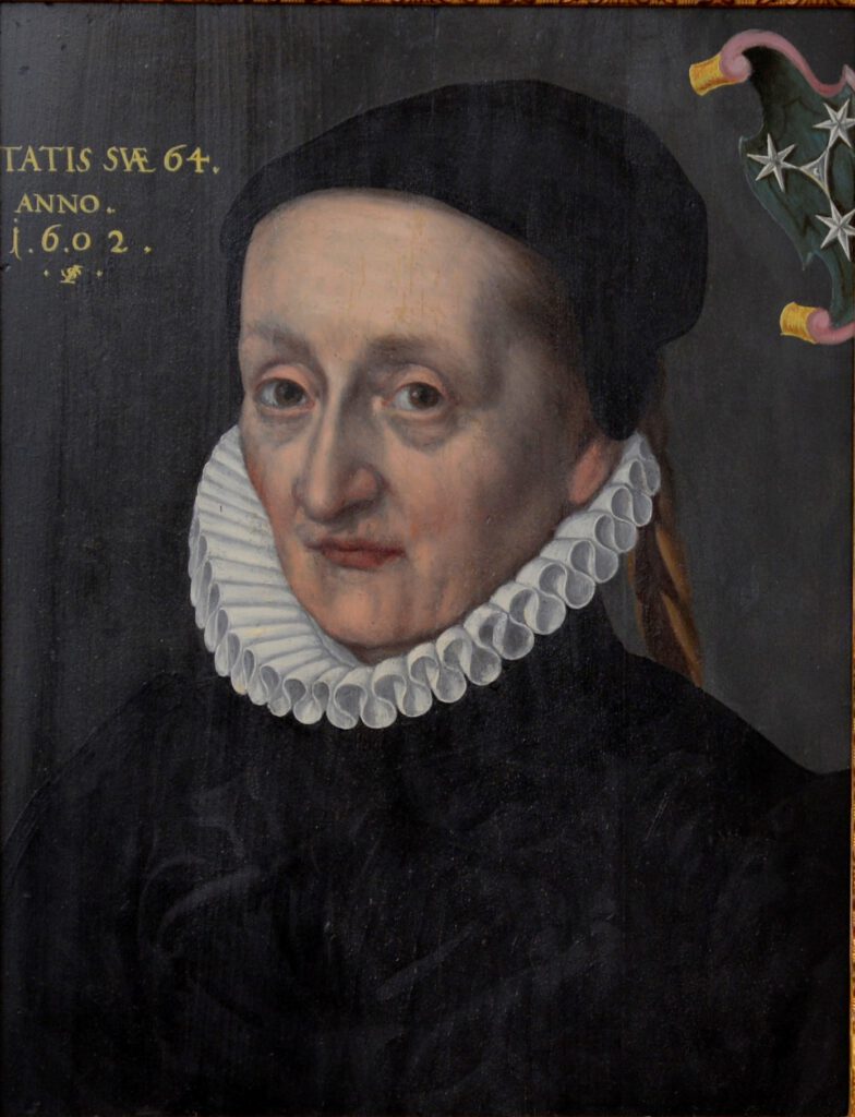 Lorenz Strauch: Porträt Sabina Scheurl, geb. Geuder (1537 – 1610), 1602, Tempera auf Holz, ebg0373, 45 x 36 cm verheiratet mit Christoph Scheurl von Defersdorf, Aetatis suae 64, Anno 1602.