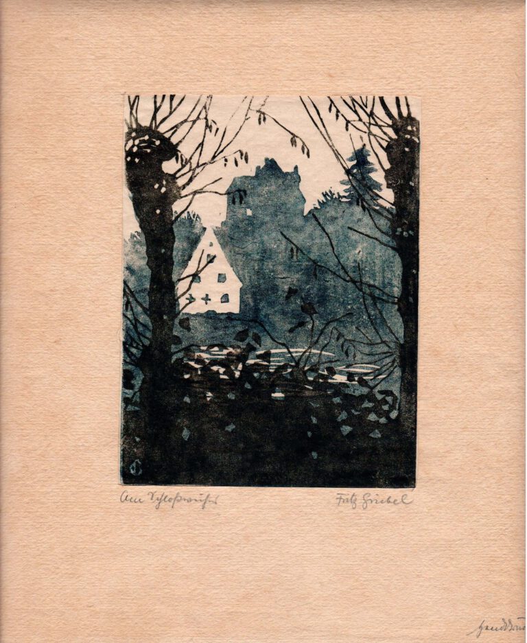 Fritz Griebel: Am Schlossweiher, Holzschnitt, 1920er Jahre, ebg0974