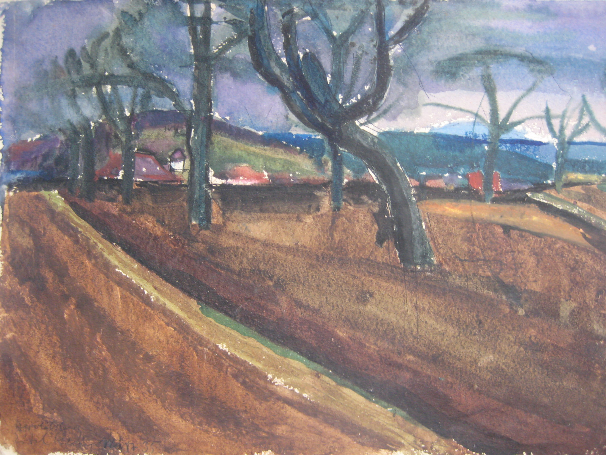 Eitel Klein: Ansicht von Heroldsberg, 1935, Aquarell, kfh0073