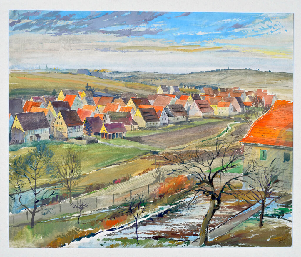 Hermann Siegfried Kaufmann: Blick auf den Unteren Markt von Heroldsberg, 1945, kfh0219