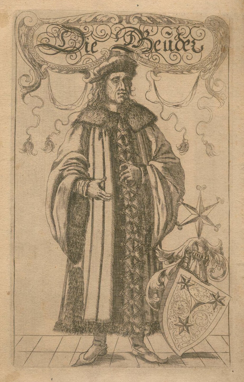 Ein Geuder mit Wappen, aus dem Geschlechterbuch der Reichstadt Nürnberg, 1611, ebg0231