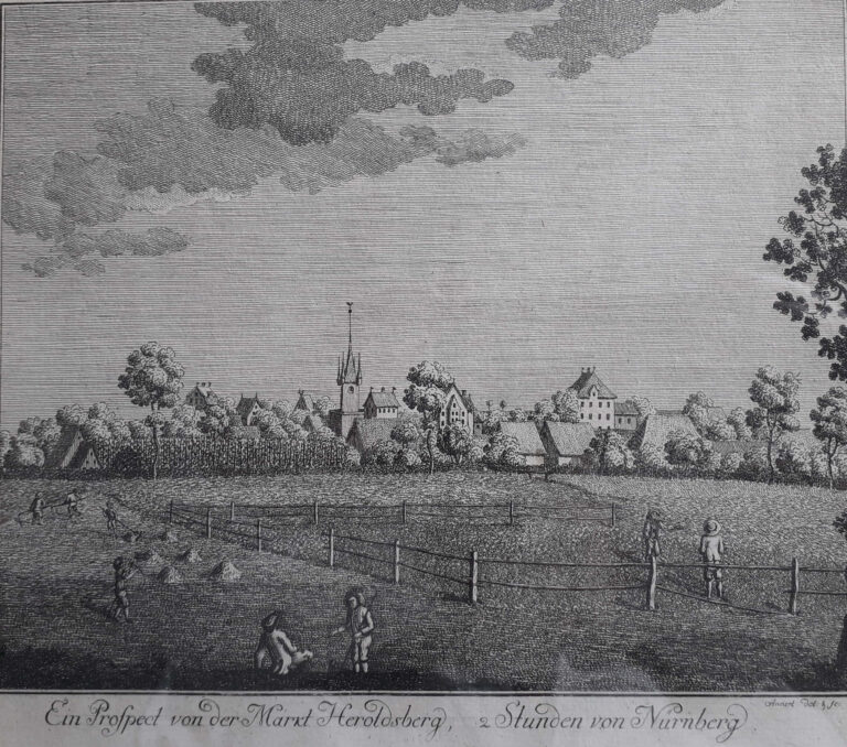 Friedrich Albrecht Annert, Ansicht von Heroldsberg, Kupferstich, Ende 18. Jhd., 26 x 36,5, ebg0117
