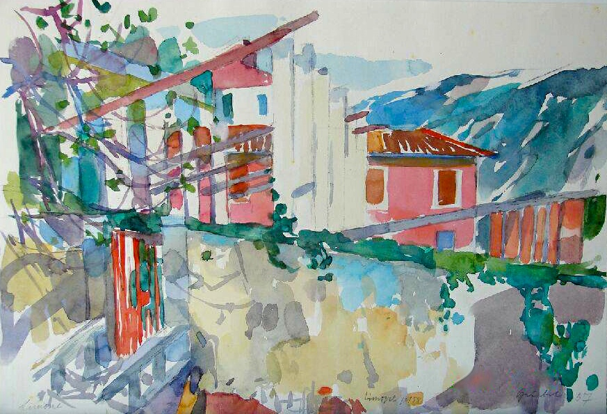 Fritz Griebel: Landschaft bei Limone, 1957/1958, Aquarell, 38 x 56 cm, FG 0611