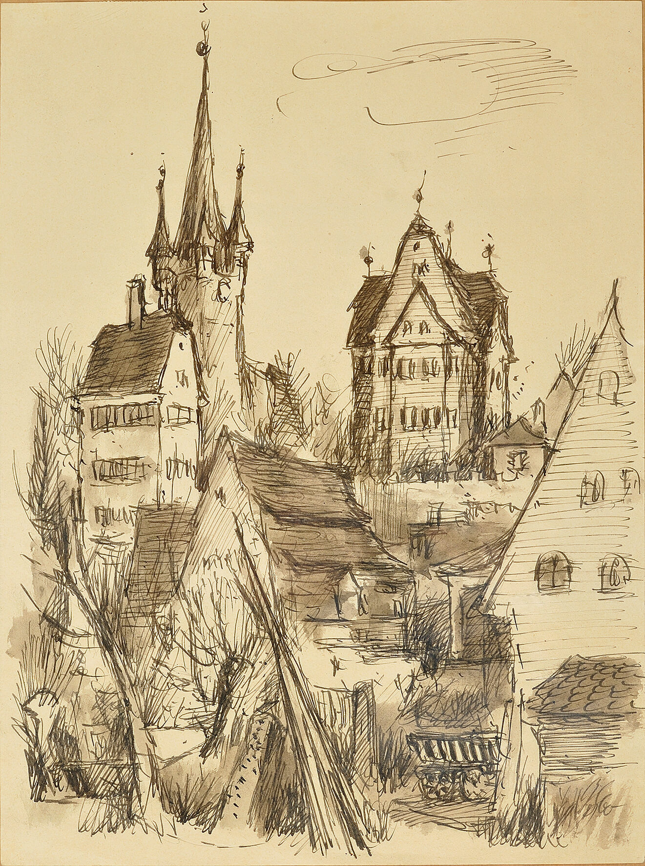 Georg Hetzelein: Weißes und Grünes Schloss mit St. Matthäus, ca. 1960, kfh0061