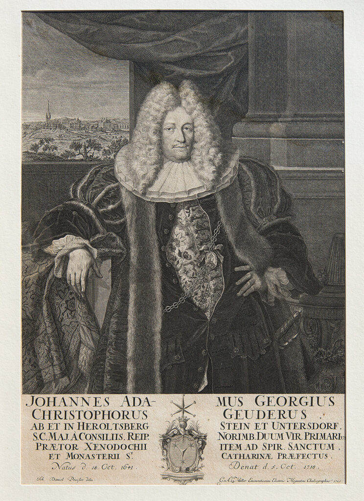 Johann Daniel Preisler, Johann Adam Georg Geuder v. Heroldsberg, Stein und Untersdorf, Kupferstich G.A. Müller, 1720, 47 x 33, ebg0460