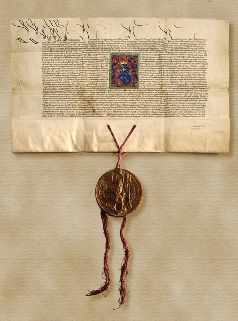 Kaiser Friedrich III. verleiht dem Endres Geuder ein verbessertes Wappen, 1471, Faksimile Druck, 86 x 67,5, ebg0047