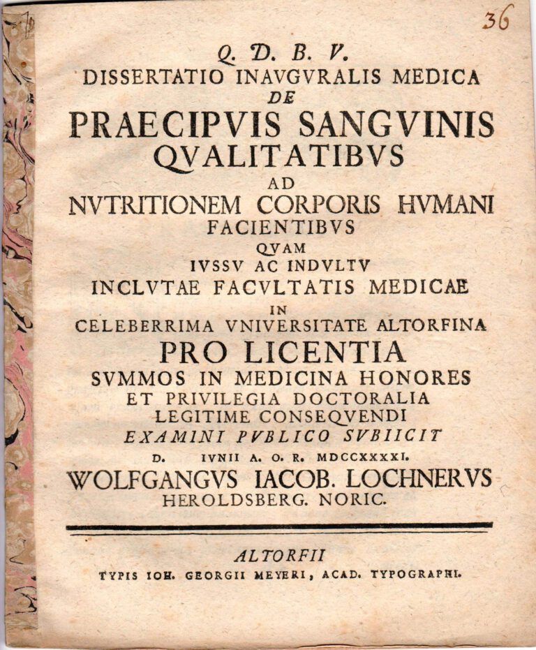 Wolfgang Lochner, Medizinische Inaugural, Dissertation, Altdorf, 1741, ebg0475