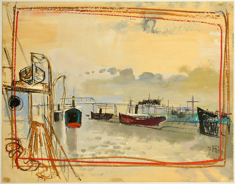 Fritz Heidingsfeld: Schiffe im Hafen, 1953, kfh0192