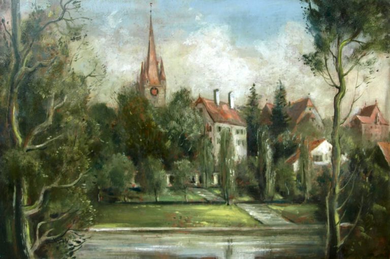 Fritz Heidingsfeld: Schlossbad Heroldsberg, Kirche und Schlösser, um 1955, kfh0021