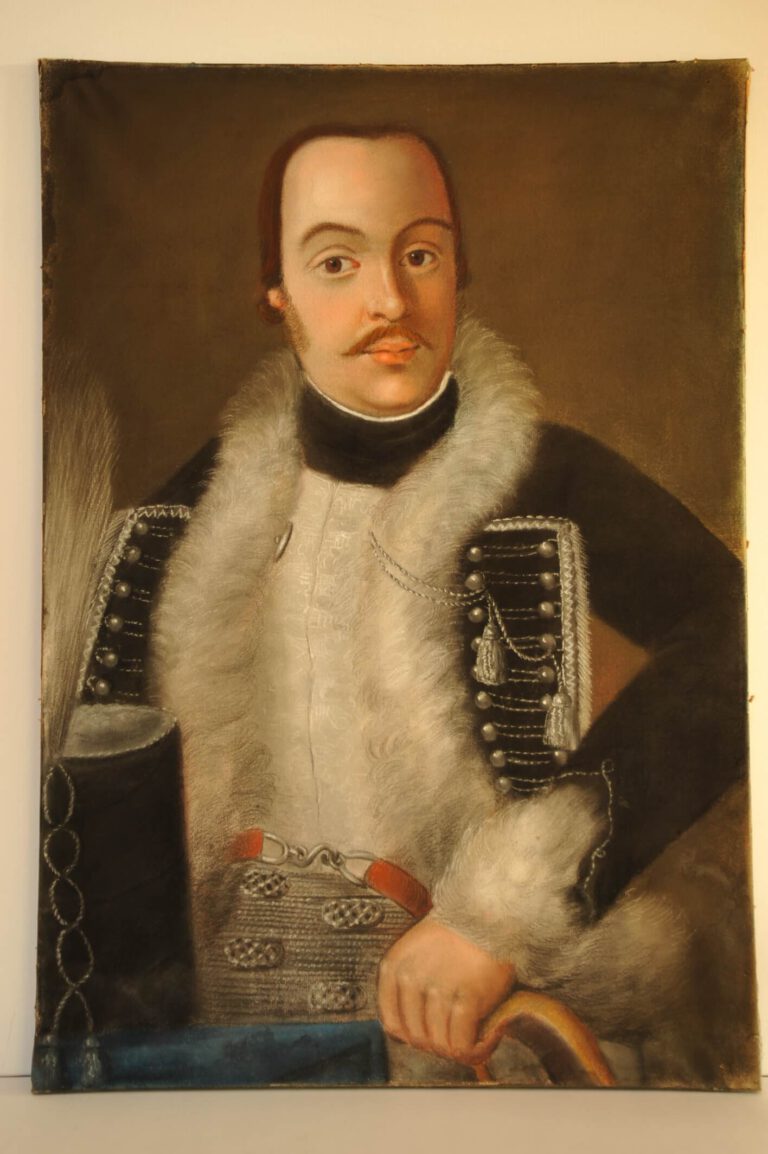 Schwarzer Husar, vermutl. ein Geuder-Rabensteiner, Pastellmalerei, Mitte 18. Jhd., 74 x 52, ebg0379