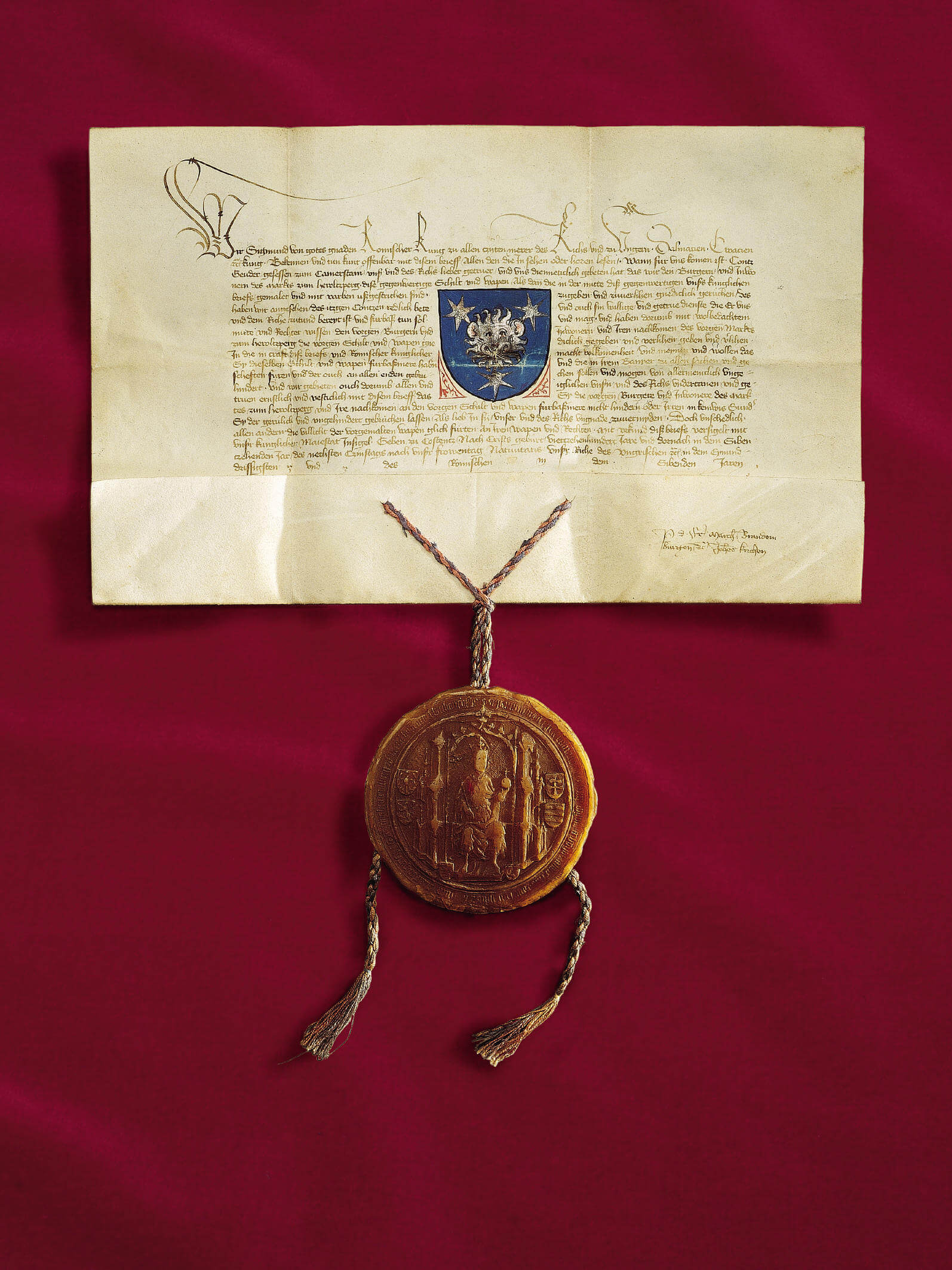 Urkunde zur Wappenverleihung mit dem Heroldsbgergerf Wappen, 1417, 38 x 24 cm, ebg0054