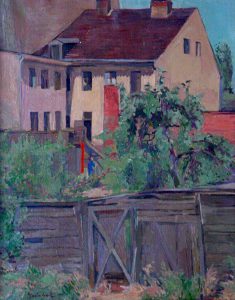 Fritz Griebel: Ansicht eines Hinterhofes in Berlin Spandau, 60 x 48 cm, Öl auf Leinwand, FG 0054