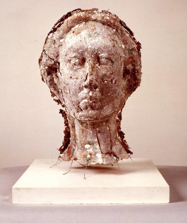 Hannes Arnold, "Inge", Serie "Portrait", 1985-1990, Flammspritzverfahren, Bronze, Bindedraht, Stuck, 