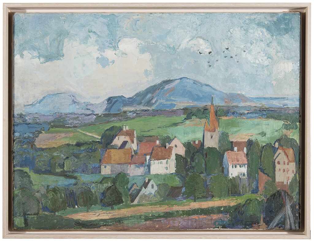 Fritz Griebel, Heroldsberg mit dem Moritzberg im Hintergrund, frühe 1930er Jahre, Öl auf Leinwand, 54 x 74 cm, Leihgabe Fam. Griebel, Foto: Dieter Kaletsch