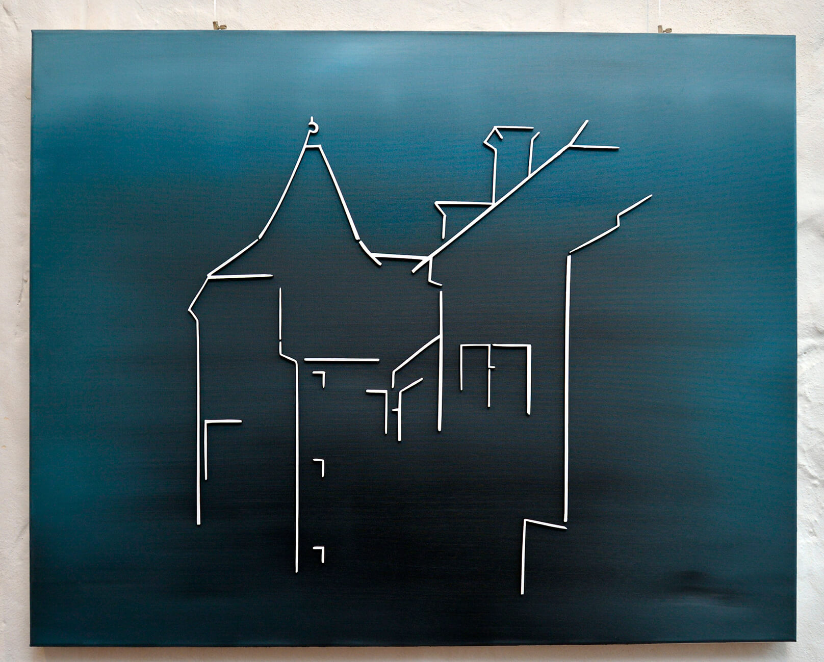 Karla Köhler, Urbane Welt - Weißes Schloss 1, Öl auf gelasertem Holz auf LW. 80 x 100 cm, 2022