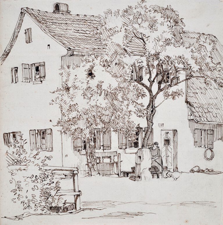 Bauernhaus in Heroldsberg, 1920er Jahre| Technik: Tuschzeichnung |Maße: 20 x 20 cm Weißes Schloss Heroldsberg, Inv. Nr. ebg0126