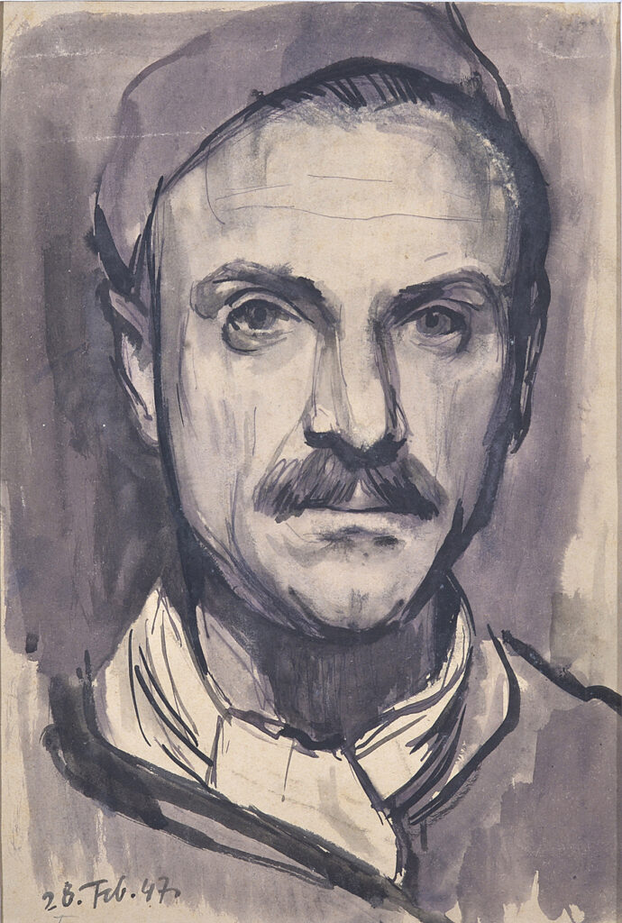 Selbstbildnis, Foscani Rumänien 1947, Papier