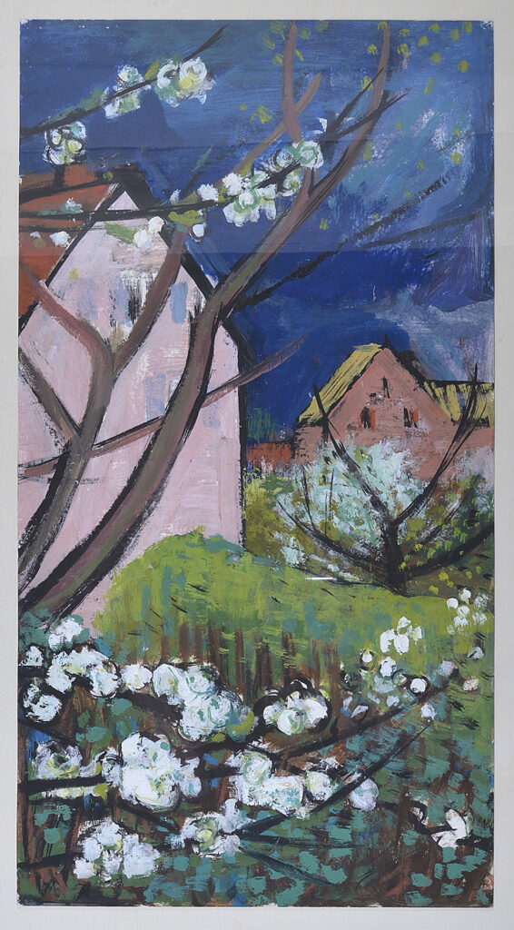Kirschblüte in Buchenbühl, Öl auf Hartfaser, 90 x 55 cm, Private Leihgab